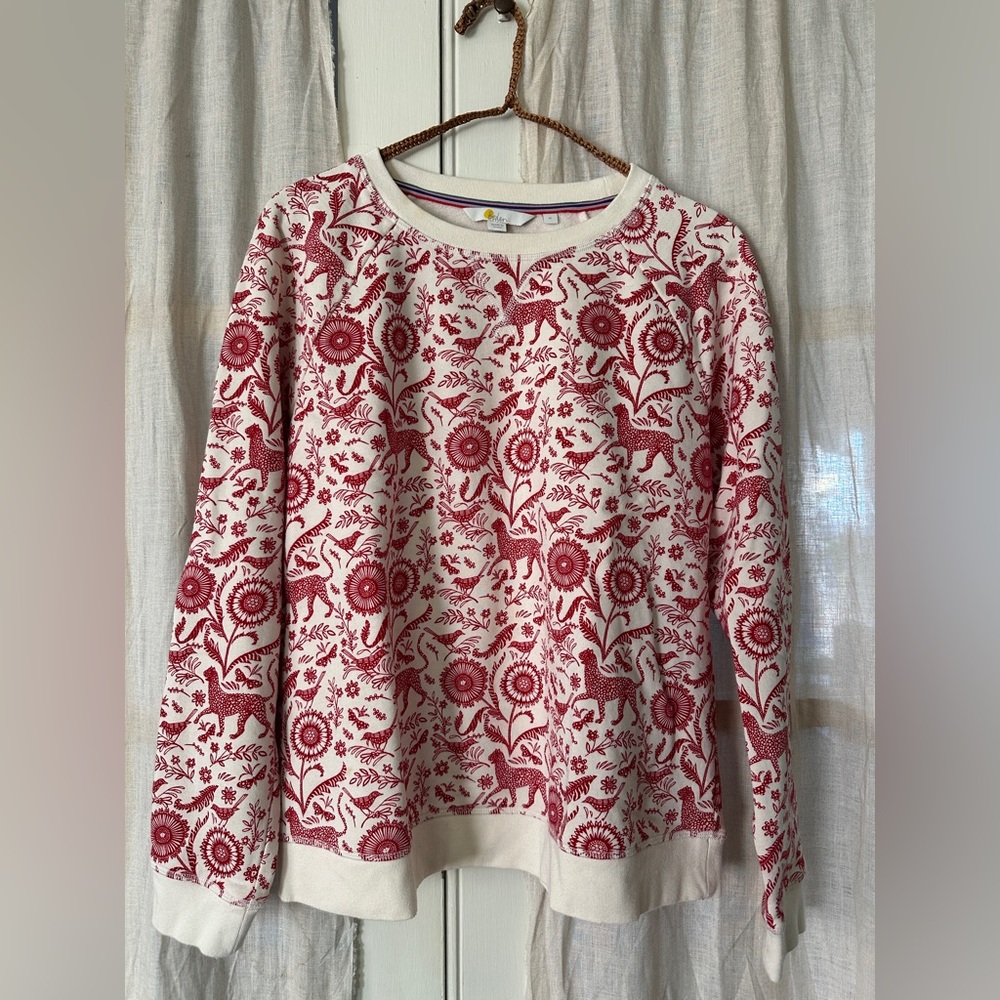 Boden printed sweatshirt tigers & flowers Med cream/red